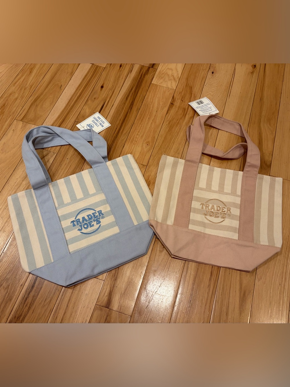 NWT Trader Joe’s Bundle Set of Two Reusable Mini Pastel Striped Canvas Tote Bags